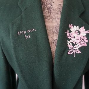 Emerald green vintage embroidered blazer jacket